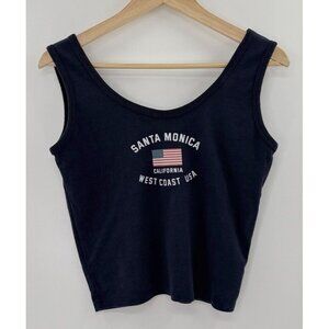 Obsessive Love Navy Blue Santa Monica West Coast Cropped Tank Top XL Preppy Boho